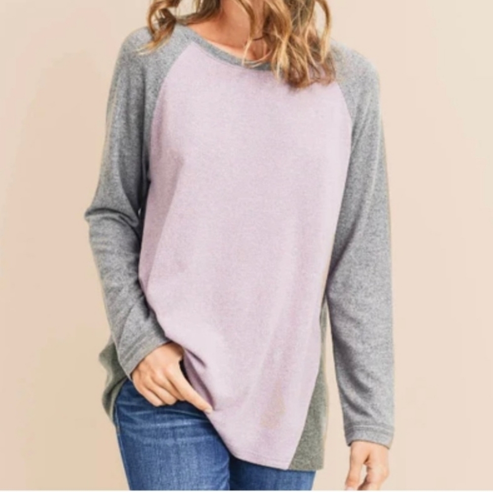 Anthropologie Saturday Sunday color block crew neck sweater purple gray Size M